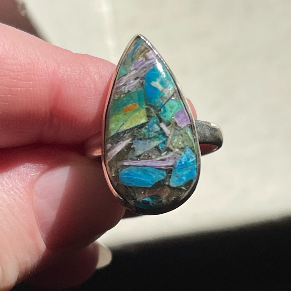 Siberian Charoite in Chrysocolla silver rings - Picture 5 of 7